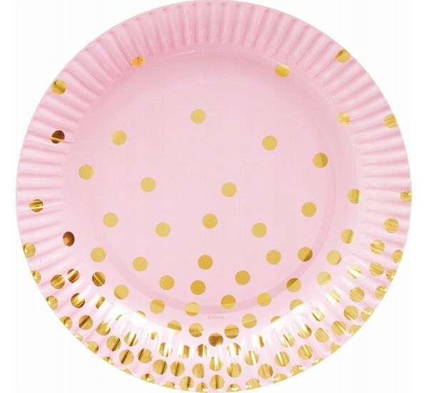 Тарелки Горошек золотой цвет розовый 17см 6шт