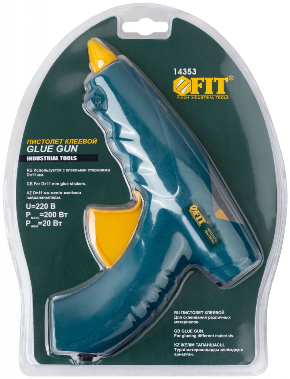 14353 Пистолет клеевой д.11 мм,20 Вт (200Вт) в кейсе FIT