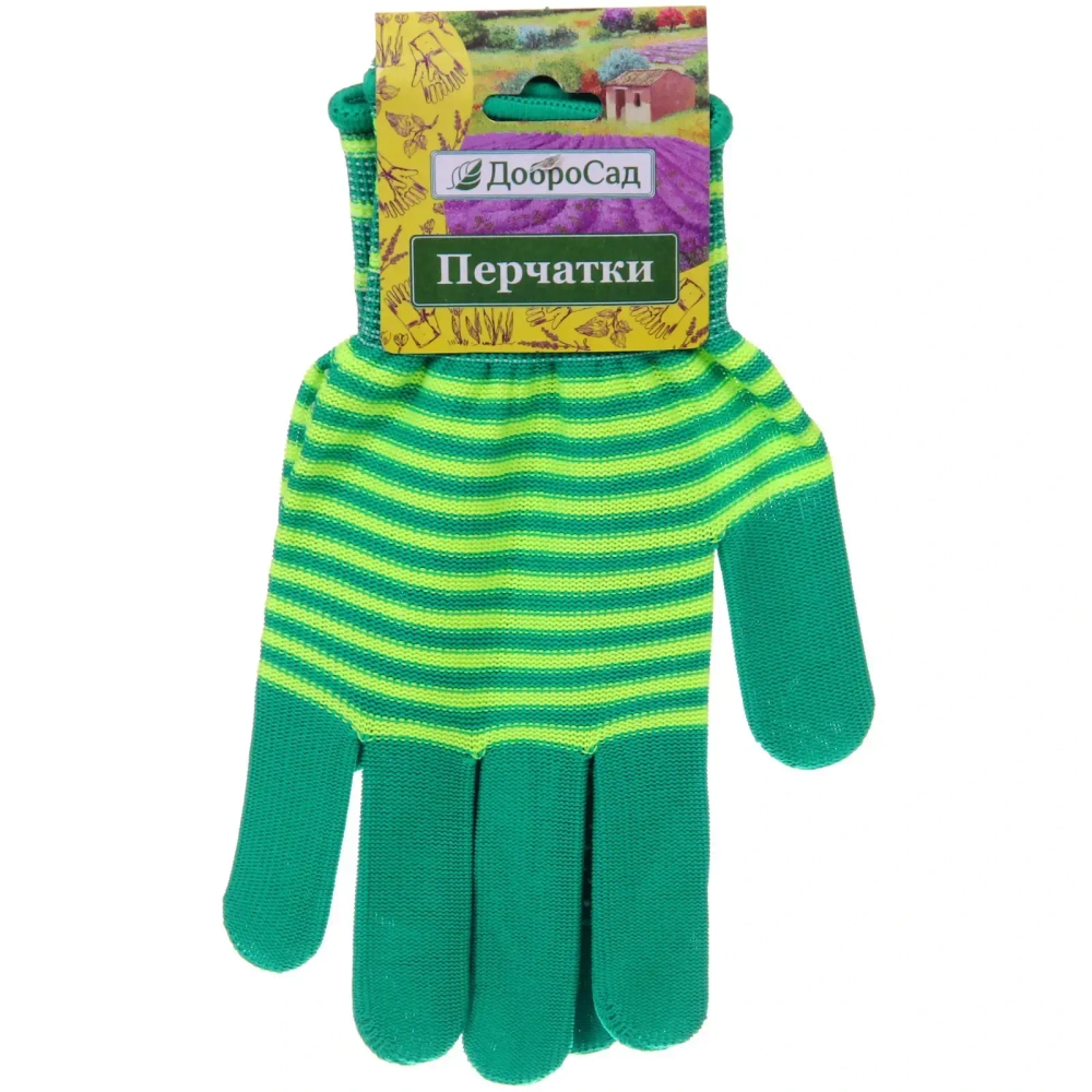 Перчатки нейлоновые «Садовник» с ПВХ точкой, зеленые 8 р-р ДоброСад