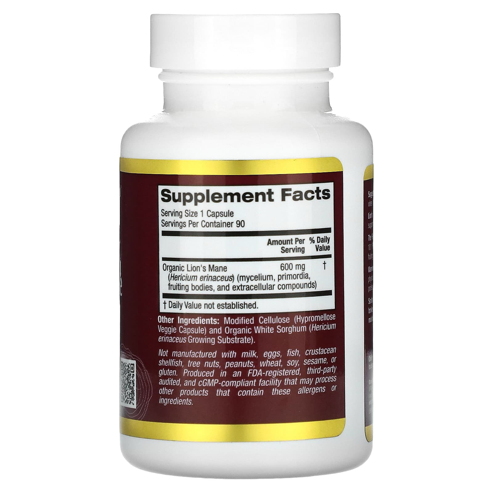 California Gold Nutrition, органический ежовик гребенчатый, 90 капсул Plantcaps
