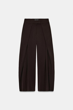 ZARA СВОБОДНЫЕ БРЮКИ С ЗАЩИПАМИ — ZW COLLECTION, КОРИЧНЕВЫЙ