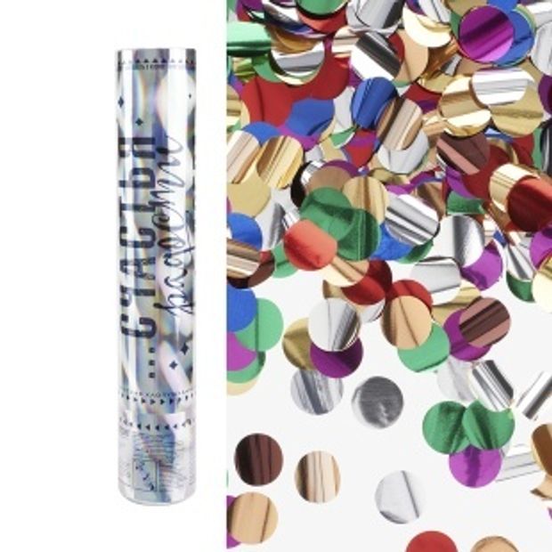 Пневмохлопушка (12/30 см), Счастья, Радости, Добра!, Круги фольга, Ассорти, Металлик