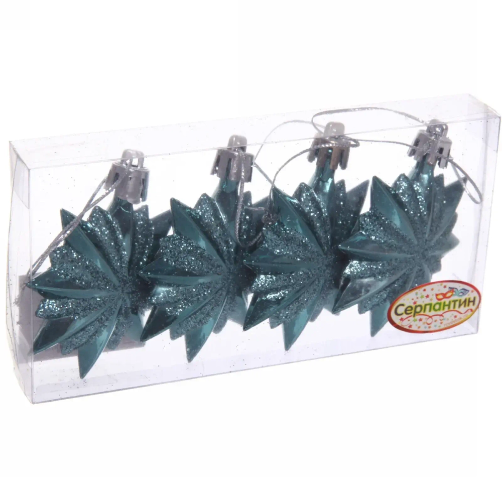 Ёлочные игрушки «Таинственное очарование» Звезда остроконечная 6 см (набор 4 шт), темный нефрит