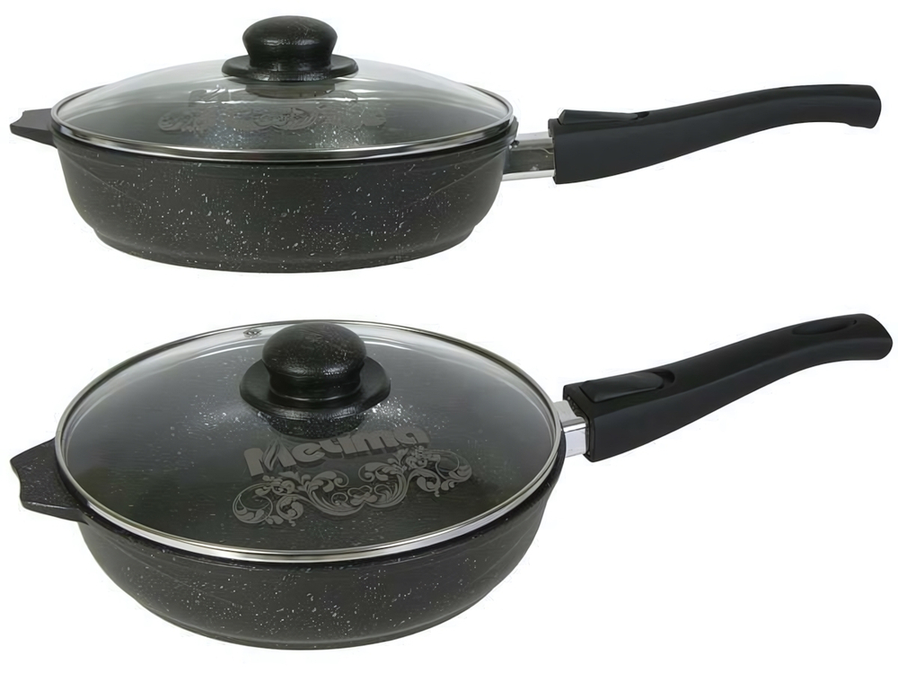 Сковорода 28см Гранит star со съемной ручкой и стеклянной крышкой