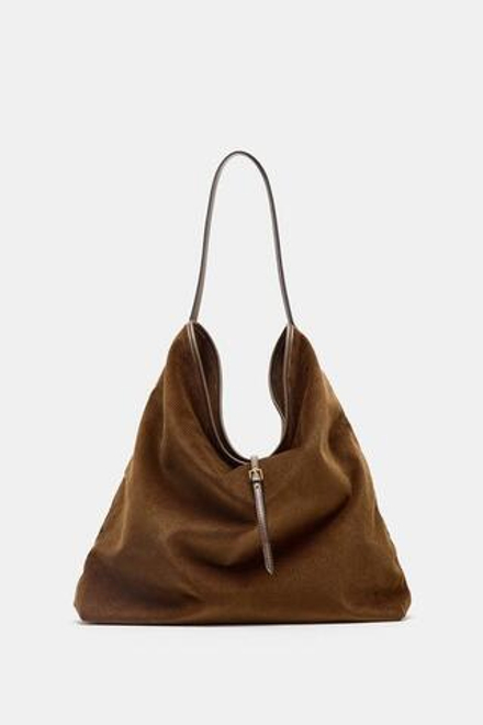 ZARA СУМКА-ШОПЕР С ЭФФЕКТОМ ВЕЛЬВЕТА, КОРИЧНЕВЫЙ