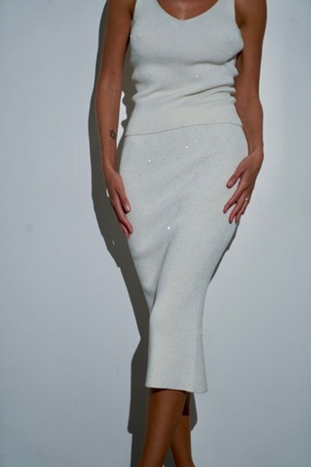 юбка из хлопка с паетками в молочном цвете