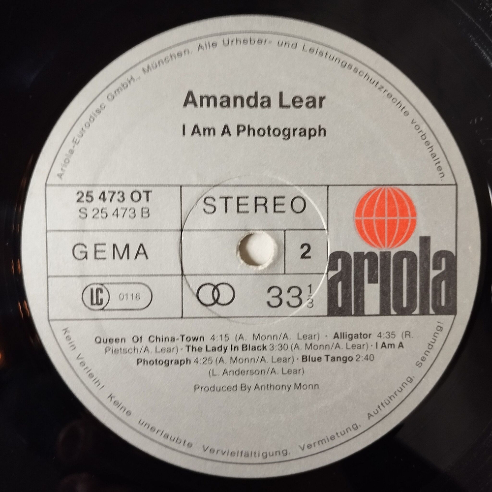Винтажная виниловая пластинка LP Amanda Lear I Am A Photograph (Germany 1977) Queen Of China-Town