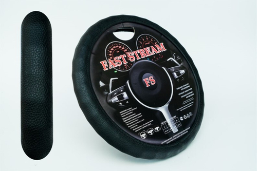 Оплетка руля M 37-38 см экокожа с матовой рифленкой черная (FAST STREAM)