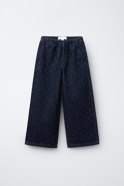 ZARA ДЖИНСЫ ШИРОКОГО КРОЯ СО СТРАЗАМИ, ТЕМНО-СИНИЙ