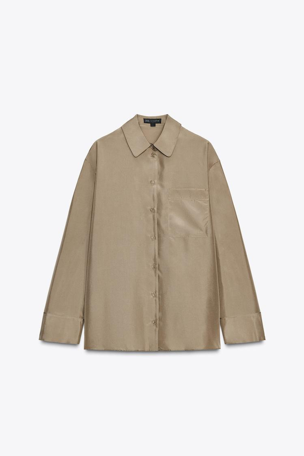 ZARA ШЕЛКОВАЯ РУБАШКА С КАРМАНОМ — ZW COLLECTION, КАРАМЕЛЬНЫЙ