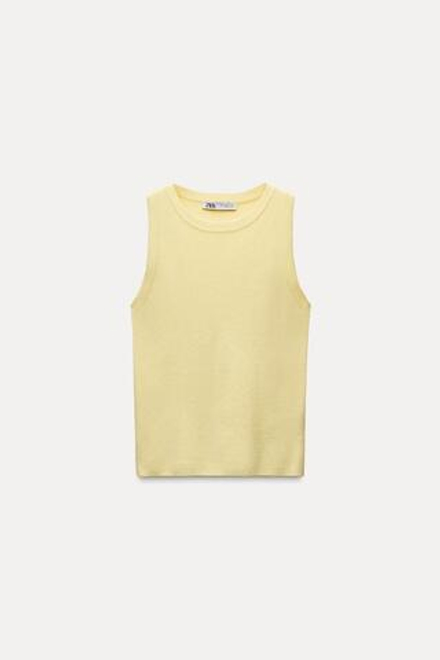 ZARA ОДНОТОННЫЙ ТРИКОТАЖНЫЙ ТОП, ЖЕЛТЫЙ