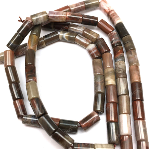 Дерево окаменелое ок.10х6 мм, бусины - трубочки (нить 39 см)