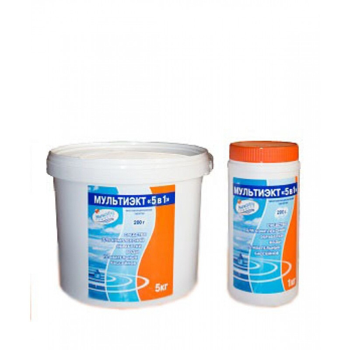 МУЛЬТИЭКТ 5 в 1 многофункциональные медленнорастворимые стаб. таблетки хлора , 200гр., 1 кг