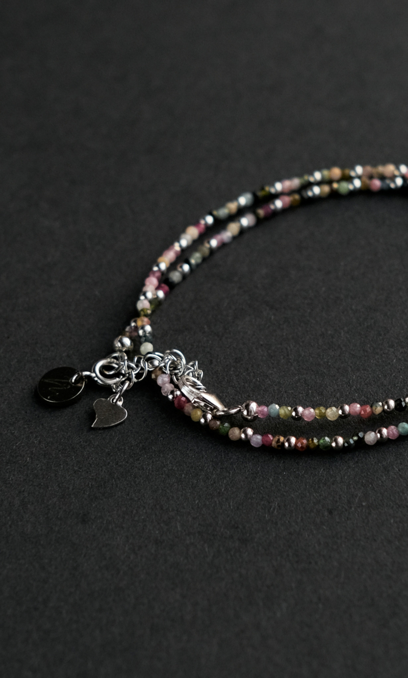 Чокер "Memo about Health" из турмалина с серебряными бусинами с удлинителем 33-38 см