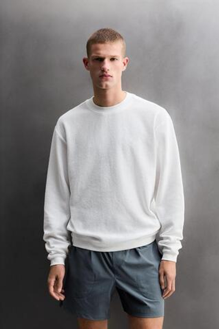 ZARA ТОЛСТОВКА ДЛЯ ТРЕНИРОВОК С ВАФЕЛЬНОЙ ФАКТУРОЙ, БЕЛЫЙ