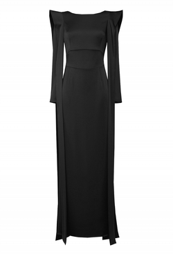 Вечернее платье чёрное с крылышками по окату рукава 32 -19FW