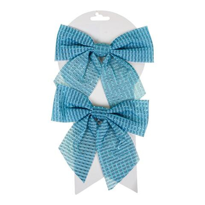 Бант на ёлку "Волшебство" 15*15см. (набор 2 шт.) Голубой (Серпантин)