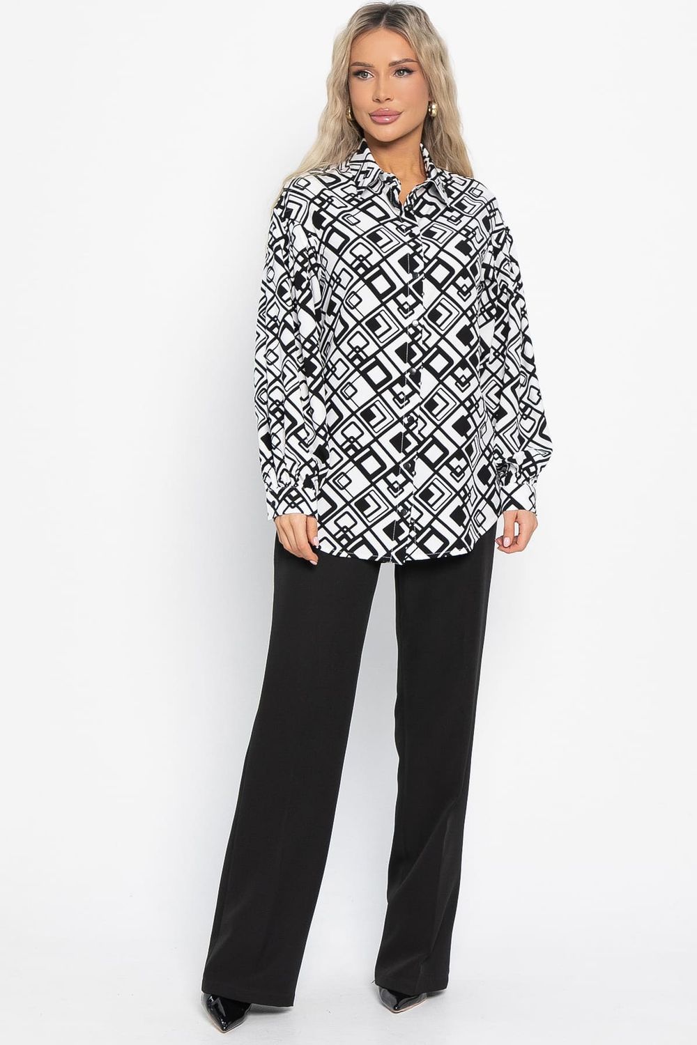 Блуза хлопковая Танец линий (черно-белая) Б14856-14М LT Collection