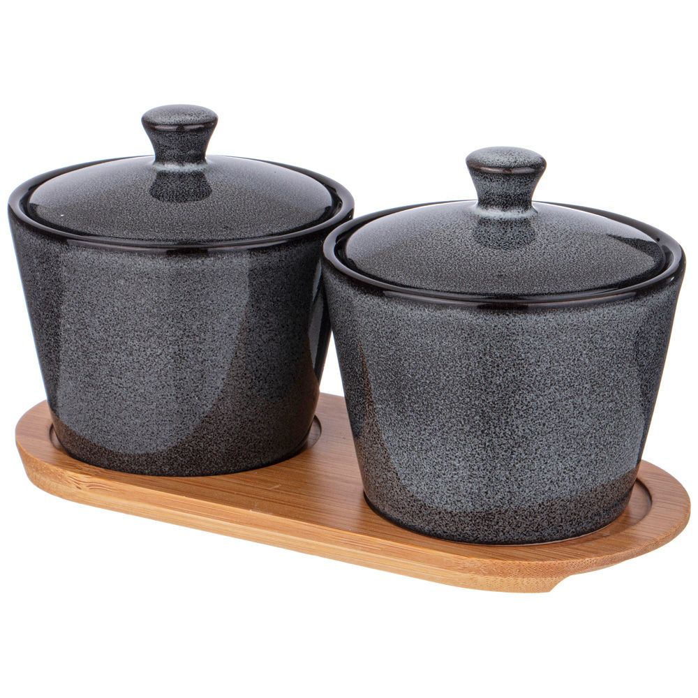 НАБОР БАНОК LEFARD "GRAPHITE" 2 ШТ. 300 МЛ 10*10*7,5 СМ НА ДЕР. ПОДСТАВКЕ (КОР=12НАБ.)