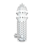 Прозрачная насадка на пенис с шипами и стимулятором клитора - 12,8 см.