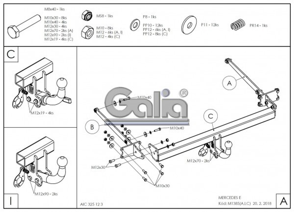 Фаркоп оцинкованный Galia M138С для Mercedes E-Class седан 2009-2016(паспорт и сертификат в комплекте)(без электрики)