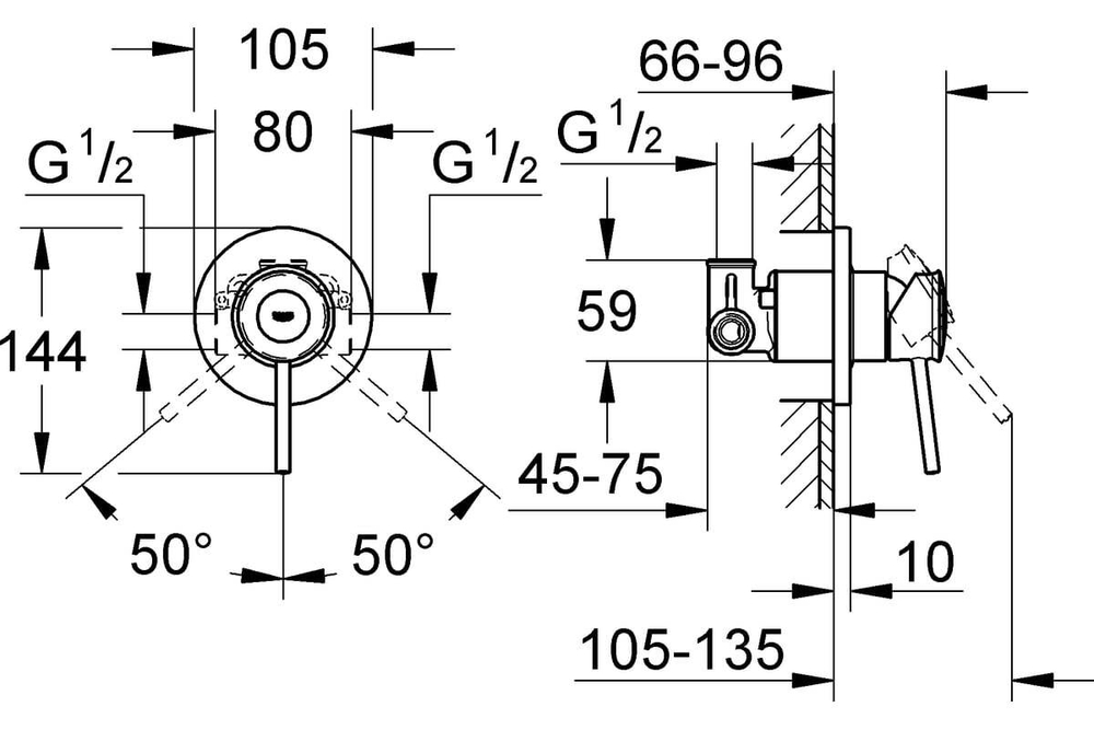 Смеситель для душа GROHE BauClassic со встроенным механизмом 29048000
