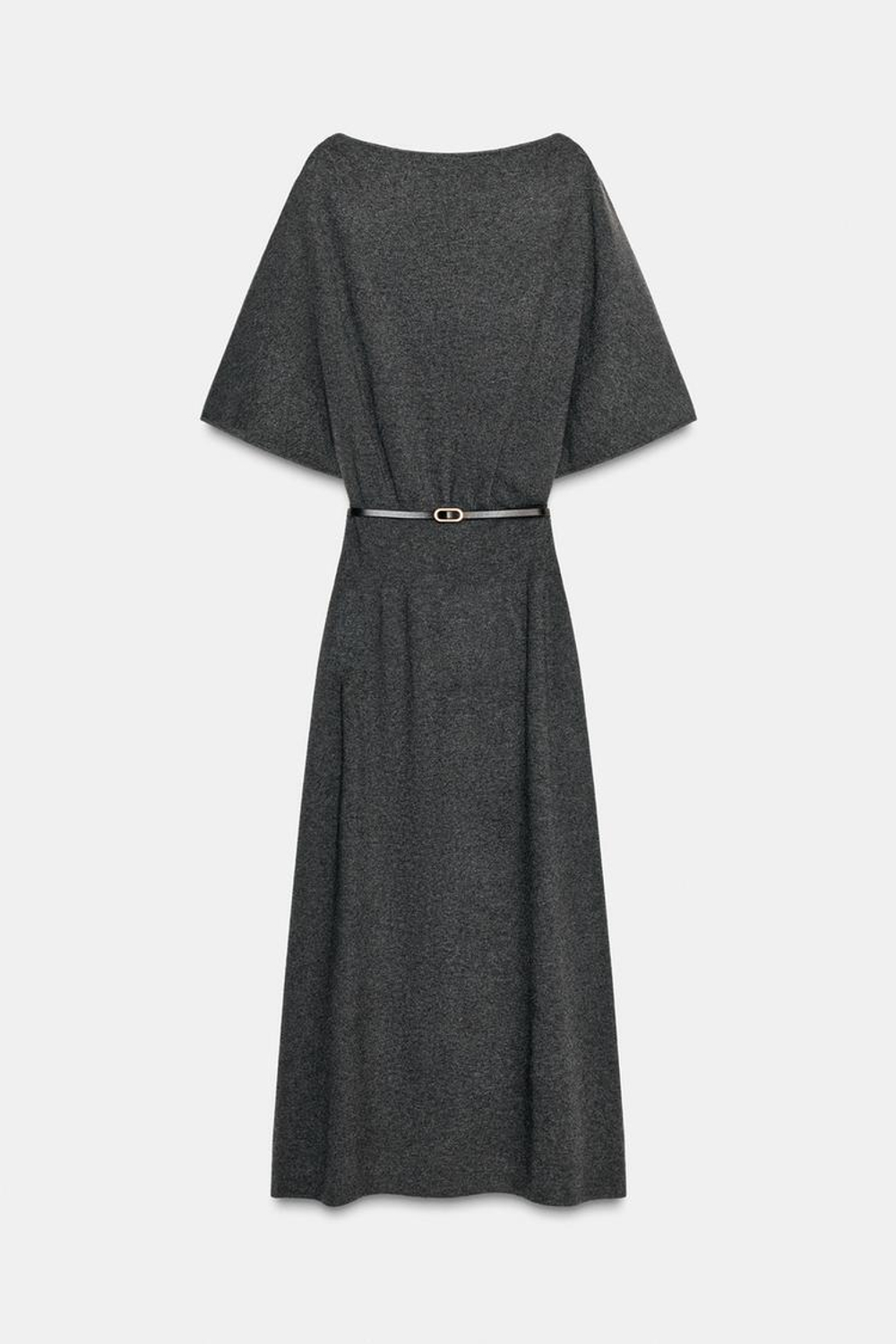 ZARA ТРИКОТАЖНОЕ ПЛАТЬЕ МИДИ С ПОЯСОМ, ТЕМНО-СЕРЫЙ