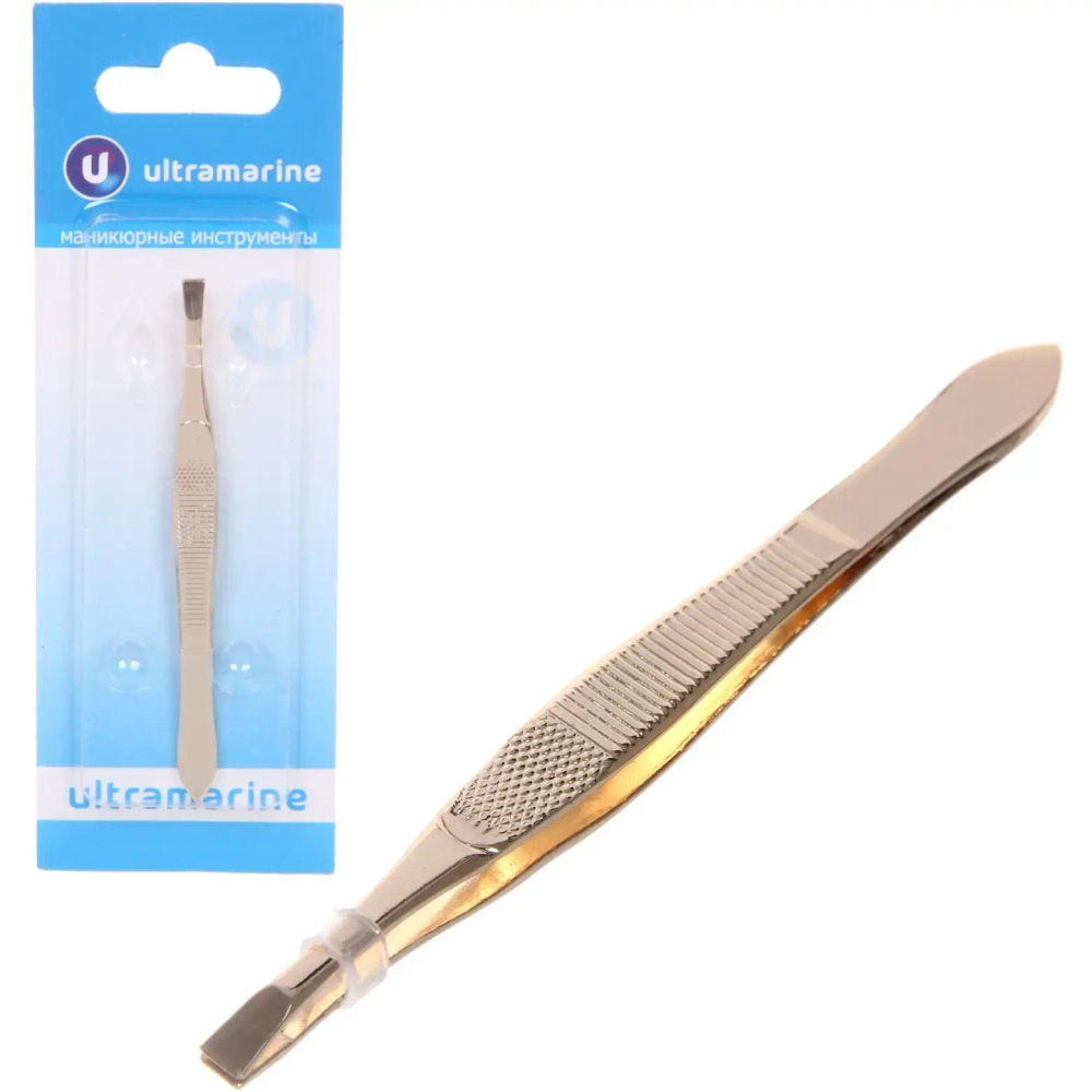 Пинцет для бровей из нержавеющей стали «Ultramarine - Bon Kapriz», прямые концы, цвет золото, 8,8см.