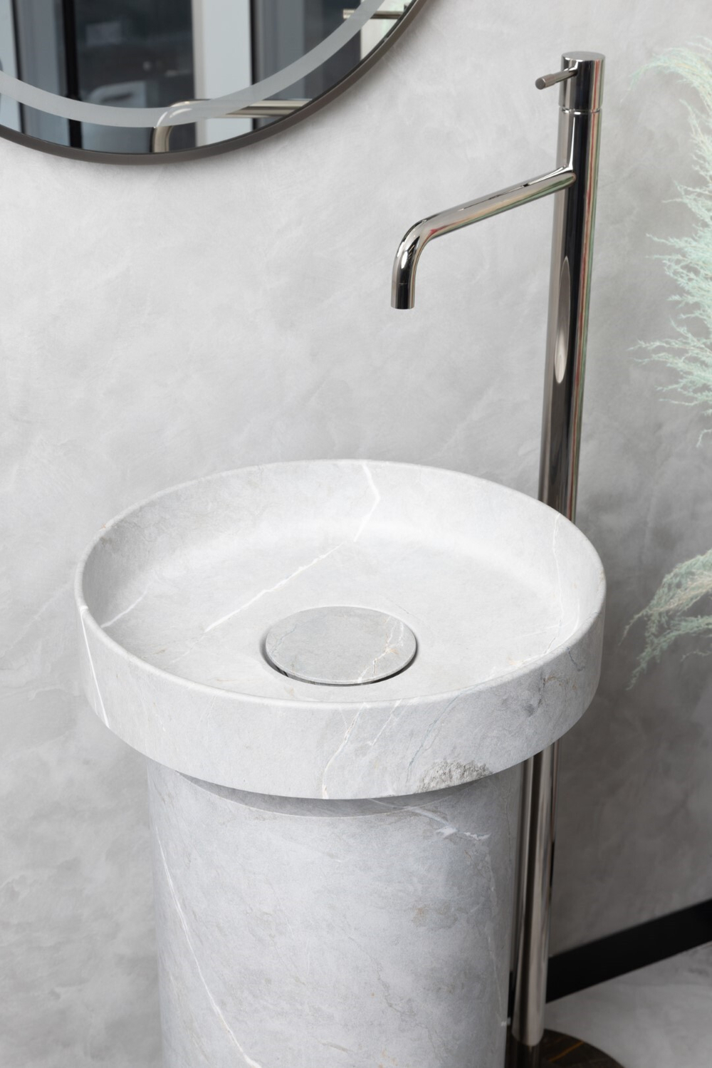 Boheme Раковина накладная Corian 400*130 Amani Grigio + Пьедестал для раковины Corian 300*720 Grey