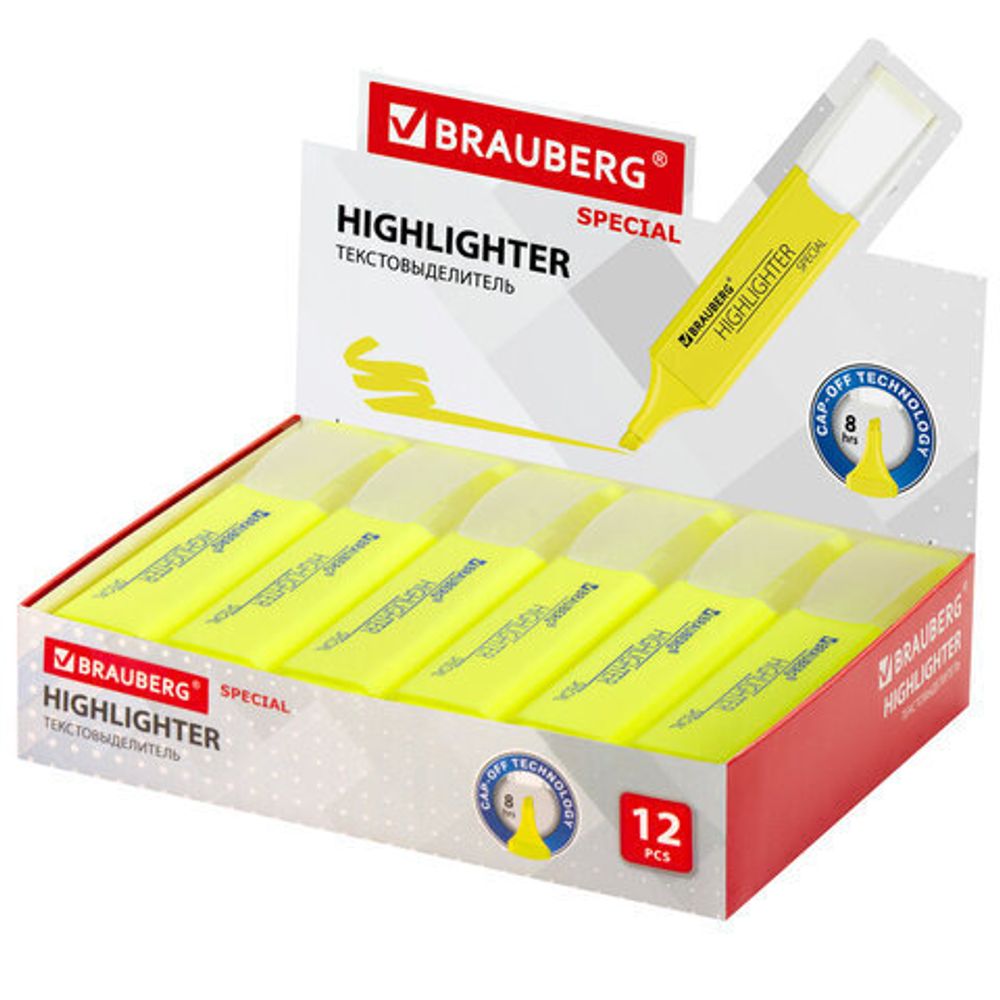 Текстовыделитель BRAUBERG "SPECIAL", ЖЕЛТЫЙ, линия 1-5 мм, 151902