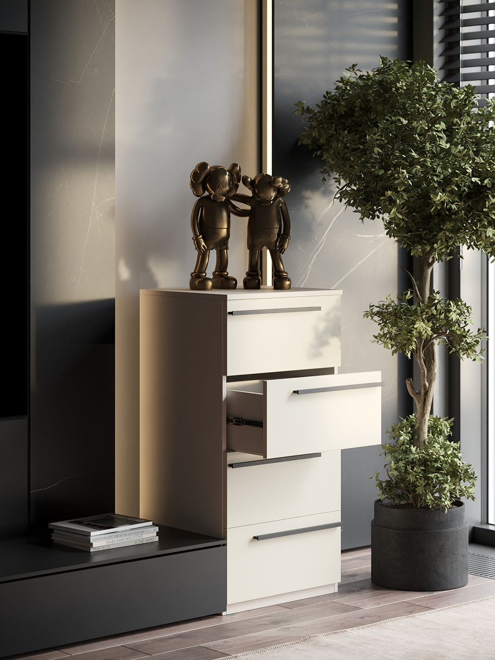 Комод SOHO для одежды, 4 ящика, цвет бежевый, габариты 45х90х40 см