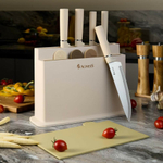 Набор ножей 10 предметов: 5 ножей, 4 доски, подставка. Цвет бежевый