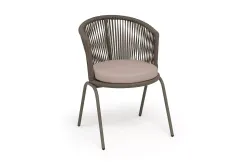 "Люксембург" стул плетеный из роупа, каркас из стали бежево-серый (RAL7006) муар, роуп коричневый круглый, ткань Mossle бежевая