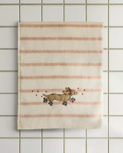 ZARA HOME ДЕТСКОЕ ПОЛОТЕНЦЕ С ВЫШИВКОЙ, РОЗОВЫЙ