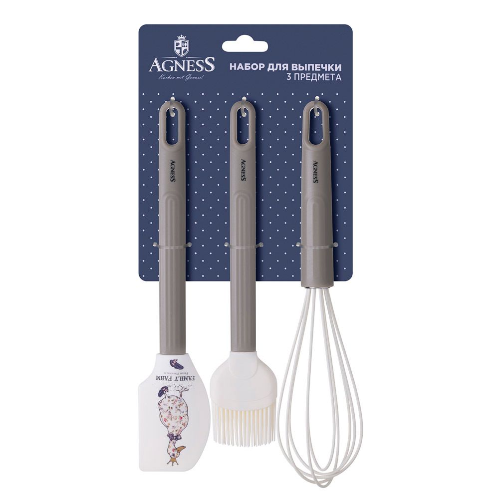 НАБОР: ВЕНЧИК, ЛОПАТКА, КИСТОЧКА AGNESS, 3 ПРЕДМЕТА, СЕРИЯ "FAMILY FARM"