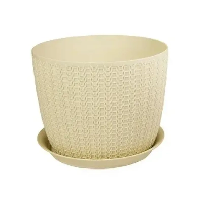 Кашпо ВЯЗАНИЕ D155мм 1,9л с поддоном белый ротанг 0,12,155х0,155м (комплект 20 шт)