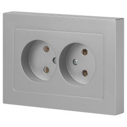 Розетка Intro Accent 6-204-03 2х2P, 16А-250В, IP20, СУ, AL/CU, алюминий