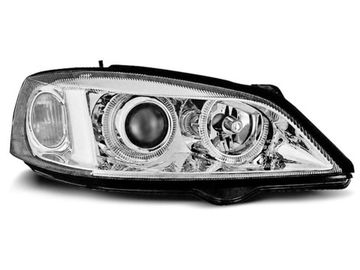 Передние фары Opel Astra G angel eyes chrome