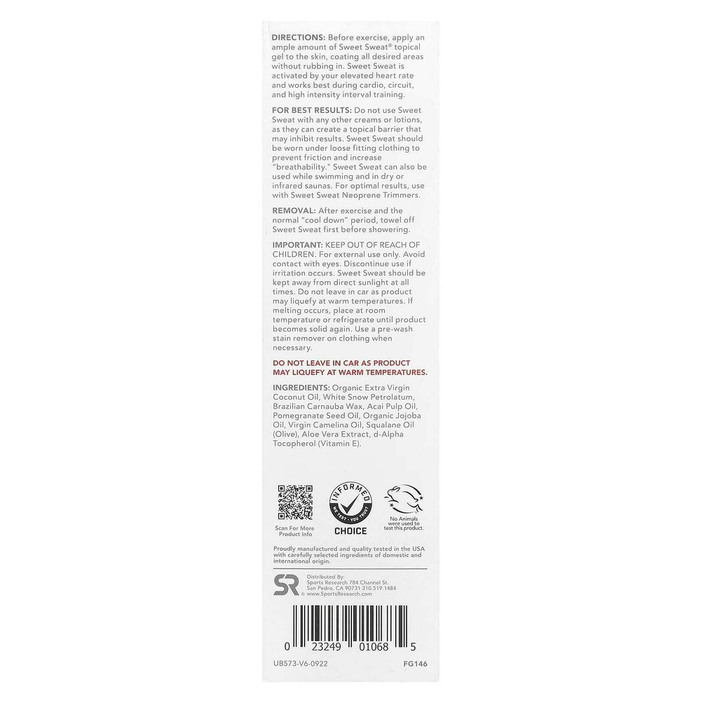 Sports Research, Sweet Sweat, интенсификатор для тренировок, кокос, 182 г (6,4 унции)