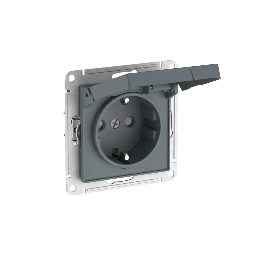 ATLASDESIGN РОЗЕТКА с заземлением со шторками с крышкой,16А,IP20, мех.,быстрозажим. клем., ГРИФЕЛЬ