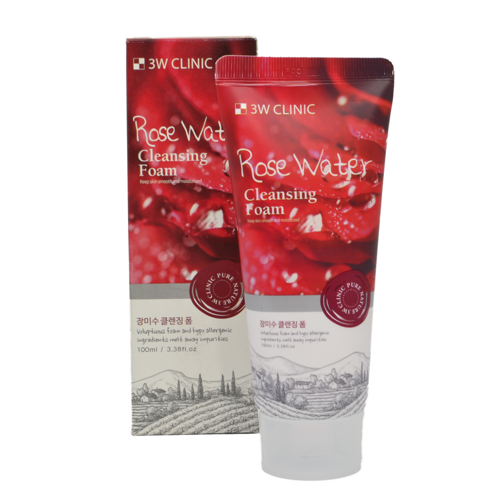 3W CLINIC Пенка для умывания РОЗОВАЯ ВОДА/НАТУРАЛЬНАЯ Rose Water Foam Cleansing, 100 мл