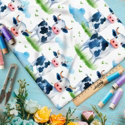 Ткань премиум атлас анимационные коровы