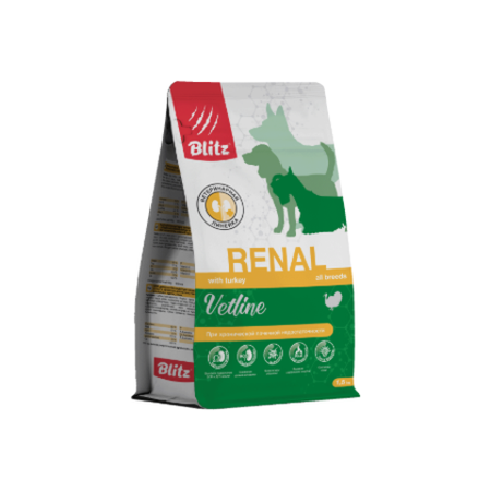 Корм для собак сухой полнорационный диетический при хронической почечной недостаточности Blitz Vetline Canine Renal Dry Dog Food 1,5кг