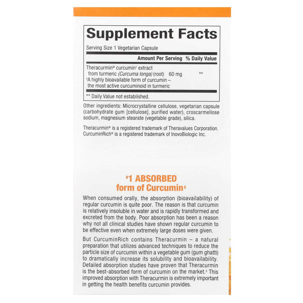 Natural Factors, CurcuminRich®, Double Strength Theracurmin®, куркумин, 60 мг, 120 вегетарианских капсул