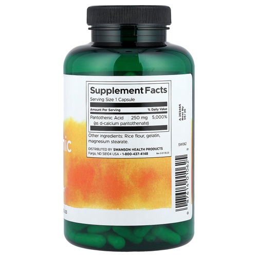 Swanson, пантотеновая кислота, 250 мг, 250 капсул