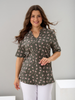 Блузка БЛ-122/хаки-цветыветочка