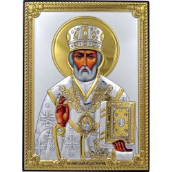 Николай Угодник. Икона в серебряном окладе с позолотой. 13,5 х 18,5 см