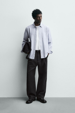 ZARA РУБАШКА С ФАКТУРНОЙ ОТДЕЛКОЙ, СИНИЙ/БЕЛЫЙ