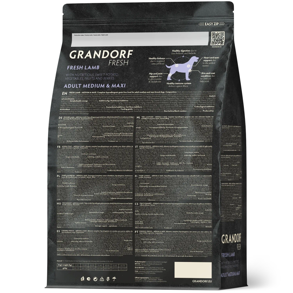 Grandorf Fresh, Fresh Lamb, Adult Medium & Maxi для собак средних и крупных пород (Свежее мясо ягненка с бататом)