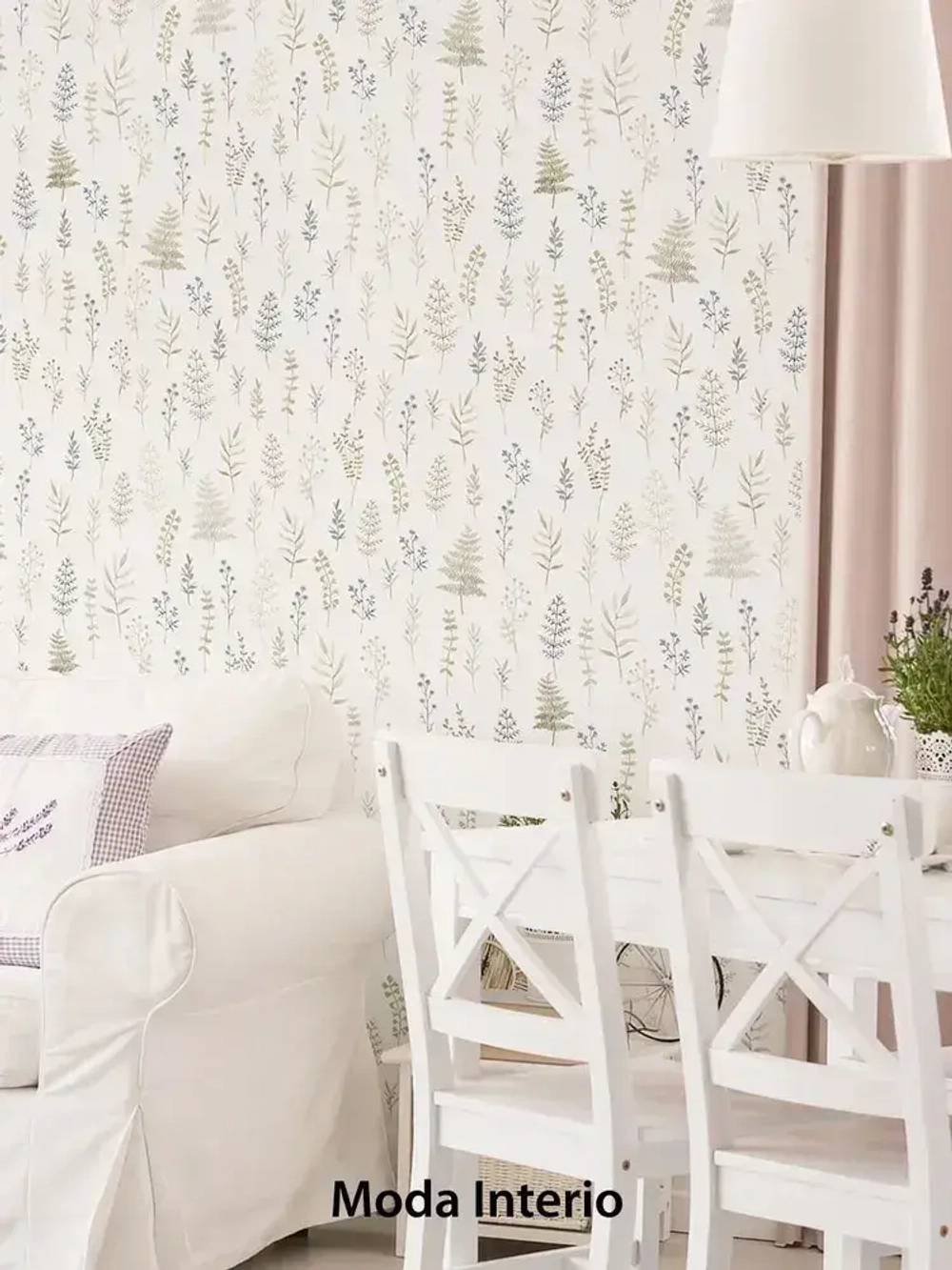 Обои флизелиновые Provance (Moda Interio), прованс веточки сине-зеленые, для прихожей, метровые